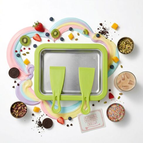 2026 New Rolled Ice Cream Maker, Stainless Steel Rolled Ice Cream Tray with 2 Scrapers, Ice Cream Roller Maker for Family Entertainment, White/Pink/Green DIY Ice Cream Roller for Kids & Teens (Green) in Saudi Arabia