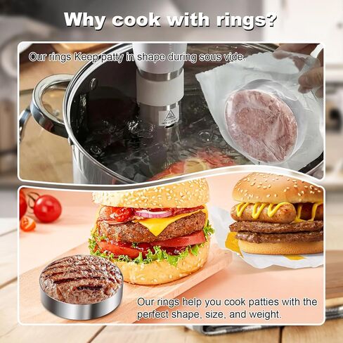 قطعة واحدة من حلقة باتي برجر Sous Vide - قالب من الفولاذ المقاوم للصدأ 304 للهامبرغر بوزن 1/2 رطل، ملحق الطبخ لدورات الغمر in Kuwait