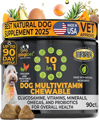 Googipet Premium Dog متعدد الفيتامينات قابل للمضغ، فيتامينات ومكملات للكلاب، فيتامينات الجراء والبروبيوتيك للكلاب الكبيرة لصحة الأمعاء + فيتامين C، الجلوكوزامين لدعم مفاصل الكلاب (نكهة الدجاج) in Saudi Arabia