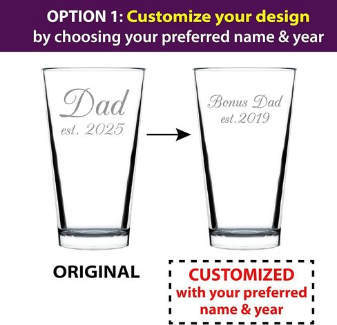 Custom Dad Est 20XX - هدية زجاجية مخصصة للأب الجديد للآباء لأول مرة - نظارات مزخرفة بوزن 16 أونصة in Saudi Arabia