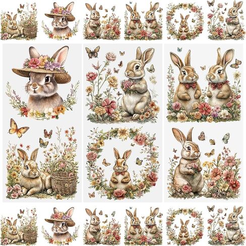 WANDIC 3 Sheets Easter Rub on Transfer Stickers Personify Rabbit Decals Easter Stickers Waterproof Decals Furniture Home Decoration for DIY,15 * 30cm in Saudi Arabia