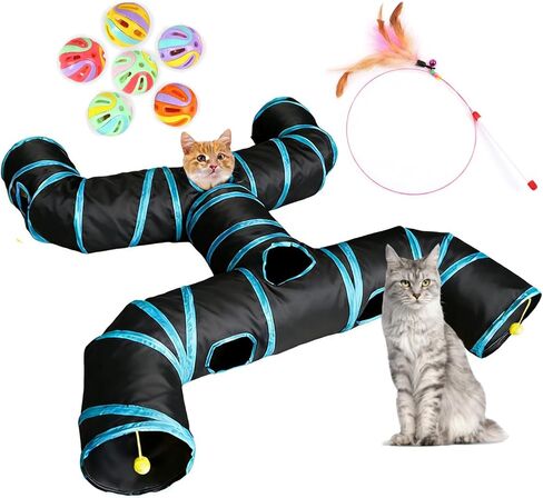 4-Way Large Cat Tunnel, H Shape Cat Tube Toy with Interactive Playing Balls, Peek Hole for Indoor Cats, Kitten, Kitty, Puppy, Rabbit (Multicolor) in Saudi Arabia