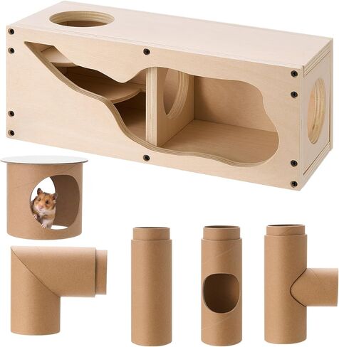 Hamster Tunnel Tubes and Wooden House Set, Composable DIY Hamster Tunnels and Hideout, Small Animal Tube for Mouse Gerbils Mice or Other Small Animals Habitat in Saudi Arabia