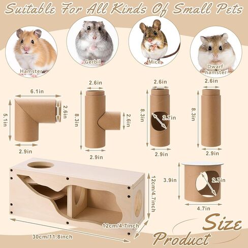 Hamster Tunnel Tubes and Wooden House Set, Composable DIY Hamster Tunnels and Hideout, Small Animal Tube for Mouse Gerbils Mice or Other Small Animals Habitat in Saudi Arabia