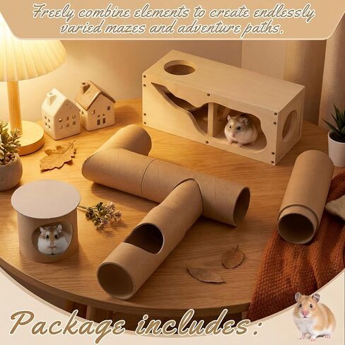 Hamster Tunnel Tubes and Wooden House Set, Composable DIY Hamster Tunnels and Hideout, Small Animal Tube for Mouse Gerbils Mice or Other Small Animals Habitat in Saudi Arabia