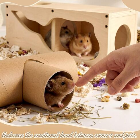 Hamster Tunnel Tubes and Wooden House Set, Composable DIY Hamster Tunnels and Hideout, Small Animal Tube for Mouse Gerbils Mice or Other Small Animals Habitat in Saudi Arabia