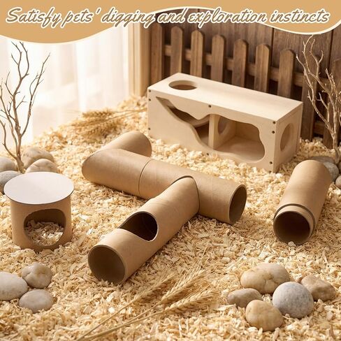 Hamster Tunnel Tubes and Wooden House Set, Composable DIY Hamster Tunnels and Hideout, Small Animal Tube for Mouse Gerbils Mice or Other Small Animals Habitat in Saudi Arabia