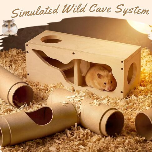 Hamster Tunnel Tubes and Wooden House Set, Composable DIY Hamster Tunnels and Hideout, Small Animal Tube for Mouse Gerbils Mice or Other Small Animals Habitat in Saudi Arabia