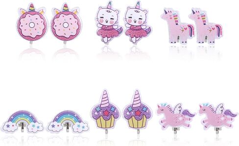 6 Pairs Clip On Earrings for Kids, Cute Princess Resin Clip On Earrings No Pierced Kids Jewelry Donut Cupcake Rainbow Design Dress Up Jewelry for Toddler Girls Party Gift in Saudi Arabia