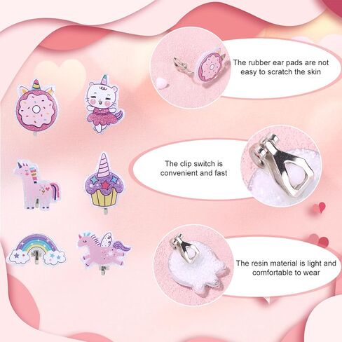 6 Pairs Clip On Earrings for Kids, Cute Princess Resin Clip On Earrings No Pierced Kids Jewelry Donut Cupcake Rainbow Design Dress Up Jewelry for Toddler Girls Party Gift in Saudi Arabia