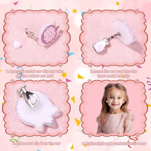 6 Pairs Clip On Earrings for Kids, Cute Princess Resin Clip On Earrings No Pierced Kids Jewelry Donut Cupcake Rainbow Design Dress Up Jewelry for Toddler Girls Party Gift in Saudi Arabia
