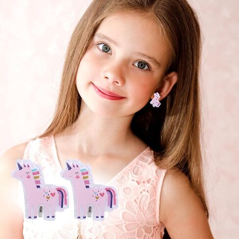 6 Pairs Clip On Earrings for Kids, Cute Princess Resin Clip On Earrings No Pierced Kids Jewelry Donut Cupcake Rainbow Design Dress Up Jewelry for Toddler Girls Party Gift in Saudi Arabia
