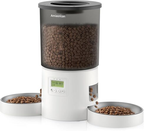 Automatic Cat Feeder for 2 Cats,4.2L Programmable 1-6 Meals Portion Control Cat Food Dispenser,Dual Power Supply,10S Voice Record (Transparent Black, Stainless Steel 2 Bowls) in Saudi Arabia