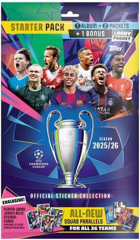 ملصقات Topps Champions League 2025-26 - حزمة المبتدئين (ألبوم + 25 ملصقًا) in Kuwait