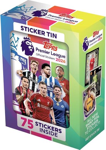 ملصقات Topps Premier League 2026 - علبة ملصقات (تحتوي على 12 حزمة ملصقات الدوري الممتاز بالإضافة إلى حزمة صغيرة واحدة (75 ملصقًا في المجموع). in Kuwait