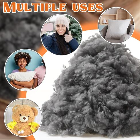 Berlune 1.1 lb Grey Black Polyfill Stuffing Heat Polyester Fiber Fill High Resilience Stuffing for Stuffed Animals, Pillows, DIY Crafts, Crochet in Saudi Arabia