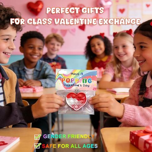 30Pcs Valentine's Day Gift Set, School Classroom Exchange Kit for Kids, Heart Shape Bubble Fidget Toys with Cards, Multi-Color Toys for Kids Valentine's Party Favors and Classroom Gift Exchange in Saudi Arabia
