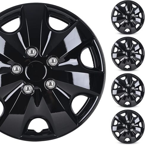 WOLFSTORM 15" Wheel Rim Covers Universal Hubcaps, Fashion Style Hubs Snap on Car Truck SUV PP Material Exterior Accessorios - Set of 4 (Black Lacquer) in Kuwait