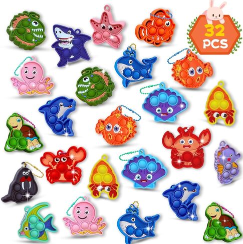 32 Packs Valentine's Day Gifts for Kids Sensory Pop Fidgets Toys Mini Farm Animal Keychains Bulk Party Favors for Toddlers Girls Boys School Classroom Prizes Exchange Birthday Goodie Bag Stuffers in Saudi Arabia