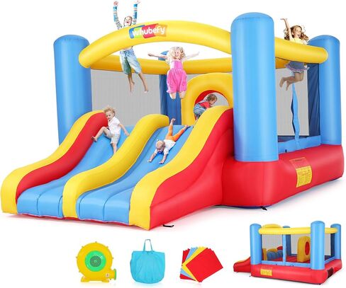 Whubefy Bounce House for Kids 3-6 Big Kids 8-12, 12.6FTx9FT Inflatable Bounce House with Blower Double Slide Obstacle, Indoor Outdoor Blow up Bouncy Castle Jump House for Family Backyard Party Gift in Saudi Arabia