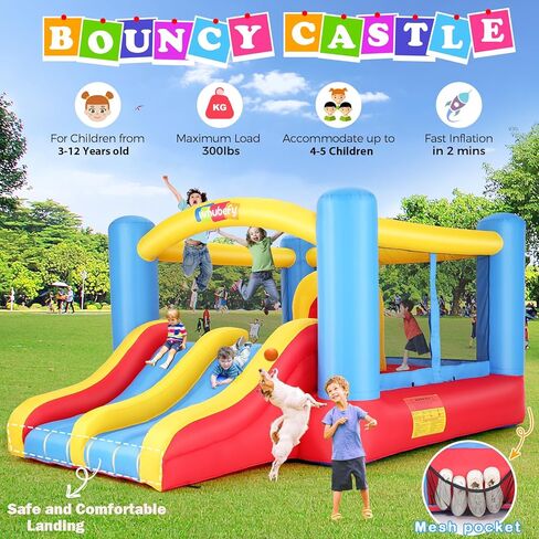 Whubefy Bounce House for Kids 3-6 Big Kids 8-12, 12.6FTx9FT Inflatable Bounce House with Blower Double Slide Obstacle, Indoor Outdoor Blow up Bouncy Castle Jump House for Family Backyard Party Gift in Saudi Arabia
