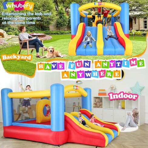 Whubefy Bounce House for Kids 3-6 Big Kids 8-12, 12.6FTx9FT Inflatable Bounce House with Blower Double Slide Obstacle, Indoor Outdoor Blow up Bouncy Castle Jump House for Family Backyard Party Gift in Saudi Arabia