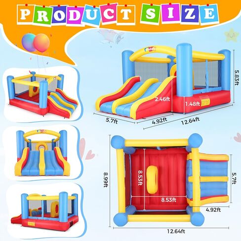 Whubefy Bounce House for Kids 3-6 Big Kids 8-12, 12.6FTx9FT Inflatable Bounce House with Blower Double Slide Obstacle, Indoor Outdoor Blow up Bouncy Castle Jump House for Family Backyard Party Gift in Saudi Arabia