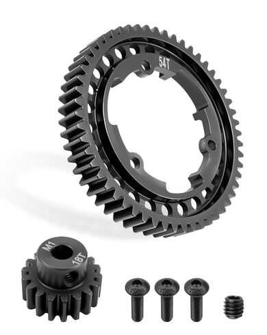 ترس فولاذي مقوى 54T مع ترس ترس محرك 18T، 1 مجموعة تروس M1 Mod 6449 متوافقة مع Traxxas 1/5 X-Maxx 1/7 XO-1 1/10 Maxx 1/10 E-Revo 2.0 VXL RC قطع غيار ترقية السيارات in Kuwait