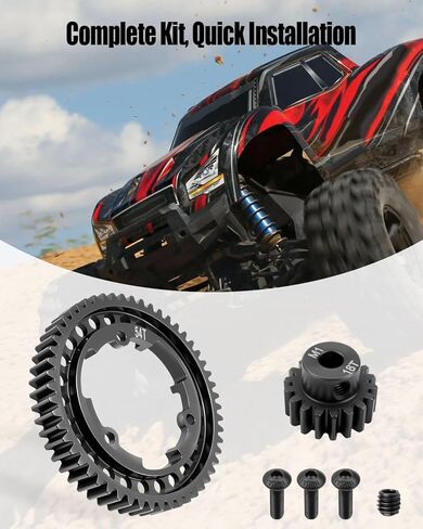 ترس فولاذي مقوى 54T مع ترس ترس محرك 18T، 1 مجموعة تروس M1 Mod 6449 متوافقة مع Traxxas 1/5 X-Maxx 1/7 XO-1 1/10 Maxx 1/10 E-Revo 2.0 VXL RC قطع غيار ترقية السيارات in Kuwait