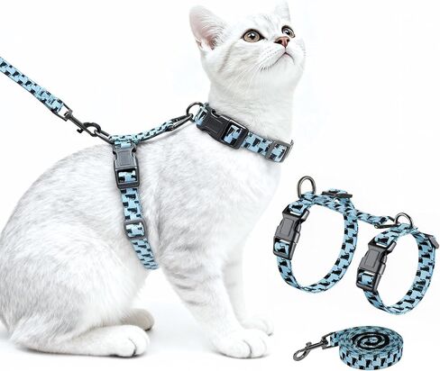 Halypet Cat Harness and Leash Set, Escape Proof 3-in-1 Adjustable Harness for Cats & Kitten, Soft Lightweight, Easy On & Control for Walking, Travel & Outdoor Use, Light Blue Kitty, Medium in Saudi Arabia