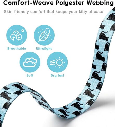 Halypet Cat Harness and Leash Set, Escape Proof 3-in-1 Adjustable Harness for Cats & Kitten, Soft Lightweight, Easy On & Control for Walking, Travel & Outdoor Use, Light Blue Kitty, Medium in Saudi Arabia