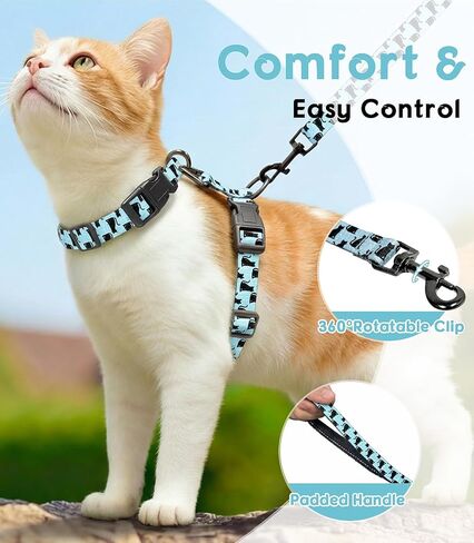 Halypet Cat Harness and Leash Set, Escape Proof 3-in-1 Adjustable Harness for Cats & Kitten, Soft Lightweight, Easy On & Control for Walking, Travel & Outdoor Use, Light Blue Kitty, Medium in Saudi Arabia