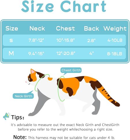 Halypet Cat Harness and Leash Set, Escape Proof 3-in-1 Adjustable Harness for Cats & Kitten, Soft Lightweight, Easy On & Control for Walking, Travel & Outdoor Use, Light Blue Kitty, Medium in Saudi Arabia