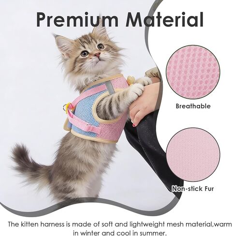Cat Harness and Leash Set Escape Proof, Adjustable Leash & Breathable Mesh Vest with Reflective Strips & Flower, XS (XS) in Kuwait
