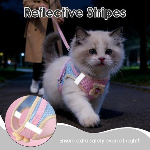 Cat Harness and Leash Set Escape Proof, Adjustable Leash & Breathable Mesh Vest with Reflective Strips & Flower, XS (XS) in Kuwait