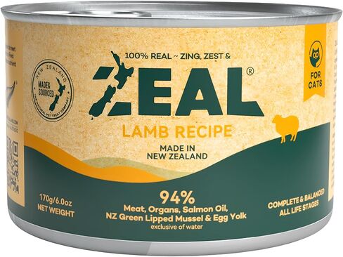طعام القطط الرطب من ZEAL New Zealand - نسبة عالية من البروتين، وخالي من الحبوب مع الأطعمة الفائقة (لحم الضأن، علبة 6 أونصة، 12 عبوة) in Kuwait