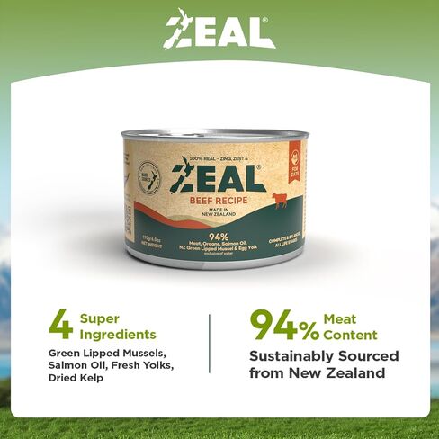 طعام القطط الرطب من ZEAL New Zealand - نسبة عالية من البروتين، وخالي من الحبوب مع الأطعمة الفائقة (لحم الضأن، علبة 6 أونصة، 12 عبوة) in Kuwait