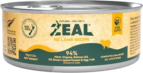 طعام القطط الرطب من ZEAL New Zealand - نسبة عالية من البروتين، وخالي من الحبوب مع الأطعمة الفائقة (لحم الضأن، علبة 6 أونصة، 12 عبوة) in Kuwait