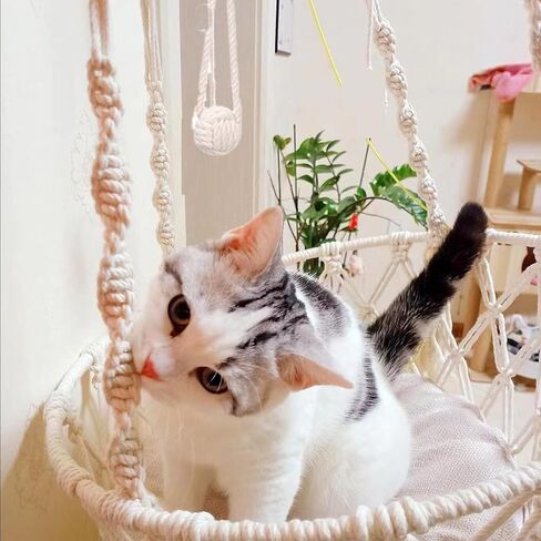 VINGVO Macrame Cat Hammock Bed, 58.27" Handwoven Pet Hanging Swing Bed with Hook for Wall, Foldable Kitten Window Perch for Indoor Outdoor Sports Playing Sleeping Climbing Lounging in Kuwait