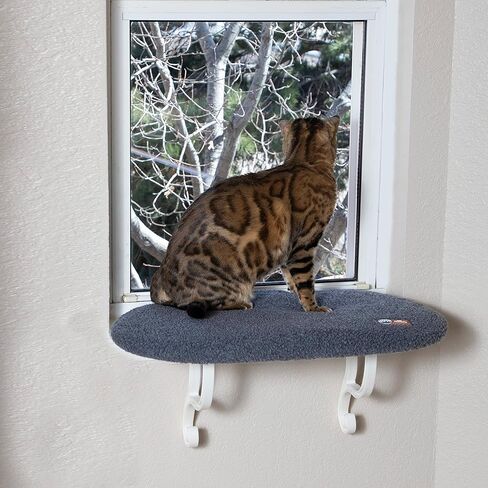 K&H Pet Products Kitty Sill Cat Window Perch للقطط الكبيرة، سرير أرجوحة نافذة لتقويم العظام يحمل 40 رطلاً، غطاء قابل للغسل، مقعد سرير Kitty Windowsill للداخل - صوف رمادي، غير مدفأ، 14 × 24 بوصة in Kuwait