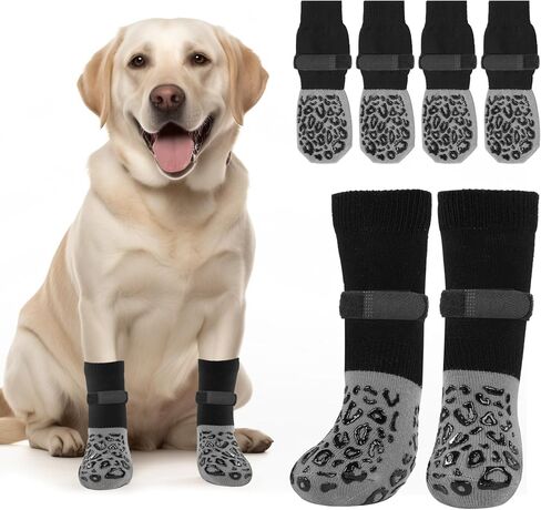 PICK FOR LIFE Non Slip Dog Socks with Grippers Prevent from Licking Paws,Anti-Slip Dogs Grip Socks for Senior Dogs on Hardwood Floor(Grey,2Pairs,L) in Saudi Arabia