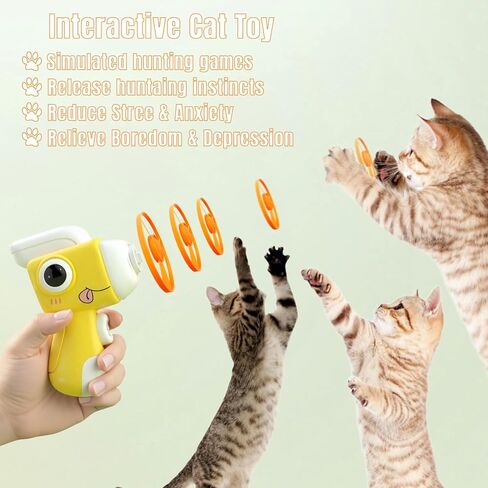 Cat Toy Launcher,Cat Fetch Toy & Hunting Toys for Indoor Cats,Cat Toys Set with 8 Launch Discs,Funny Interactive Cat Toys for Bored Indoor Cats in Kuwait