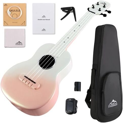 Electric Concert Ukulele, EASTROCK Carbon Fiber 23 Inch Ukelele Kit for Adult Professional, Beginner Uke with Case, Strap, Capo, Strings, Black in Saudi Arabia