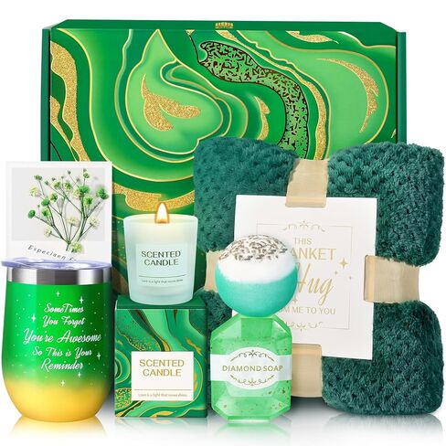 Birthday Gifts for Women, Green Warm Spring Get Well Soon Self Care Retirement Inspirational Gifts Basket with Flannel Blanket for Mom, Grandma, Sister, Wife, Girlfriend, Anniversary in Saudi Arabia