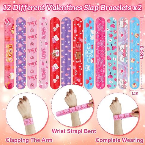 98Pcs Valentines Party Favors Gifts for Men Women - Valentines Exchange Gifts with Slap Bracelets Rubber Bracelets Stickers - Valentine's School Classroom Party Gift - Goodie Bag Stuffer in Saudi Arabia