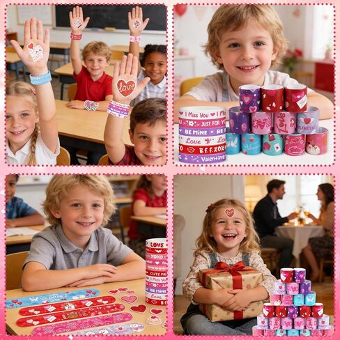 98Pcs Valentines Party Favors Gifts for Men Women - Valentines Exchange Gifts with Slap Bracelets Rubber Bracelets Stickers - Valentine's School Classroom Party Gift - Goodie Bag Stuffer in Saudi Arabia