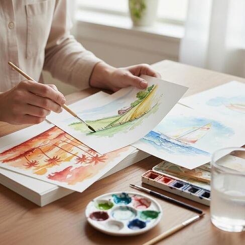 200 Sheets (8.5"" x11) - Premium Watercolor Paper - 220 GSM - Loose White Sheets - Ideal for Water Coloring, Sketching, Drawing, Craft, Art & Mixed Media. Bulk Pack of Paint Paper in Kuwait