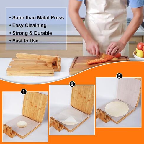 Premium Wooden Tortilla Press 10 Inch With 50 Pieces Parchment Paper | Tortilla Maker With 50 Pieces Parchment Paper For Tortillas Roti Burrito, Mexican Tacos, Patacones Square in Saudi Arabia