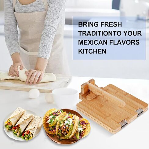 Premium Wooden Tortilla Press 10 Inch With 50 Pieces Parchment Paper | Tortilla Maker With 50 Pieces Parchment Paper For Tortillas Roti Burrito, Mexican Tacos, Patacones Square in Saudi Arabia