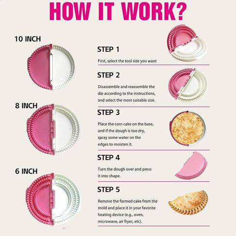 3 in 1 Tortilla Sealer(10+8+6 Inch) Crimper & Empanada Maker Press – Make Tortillas, Dumplings & More with Easy-Clean Food-Grade Tool (PINK-3 IN 1) in Saudi Arabia